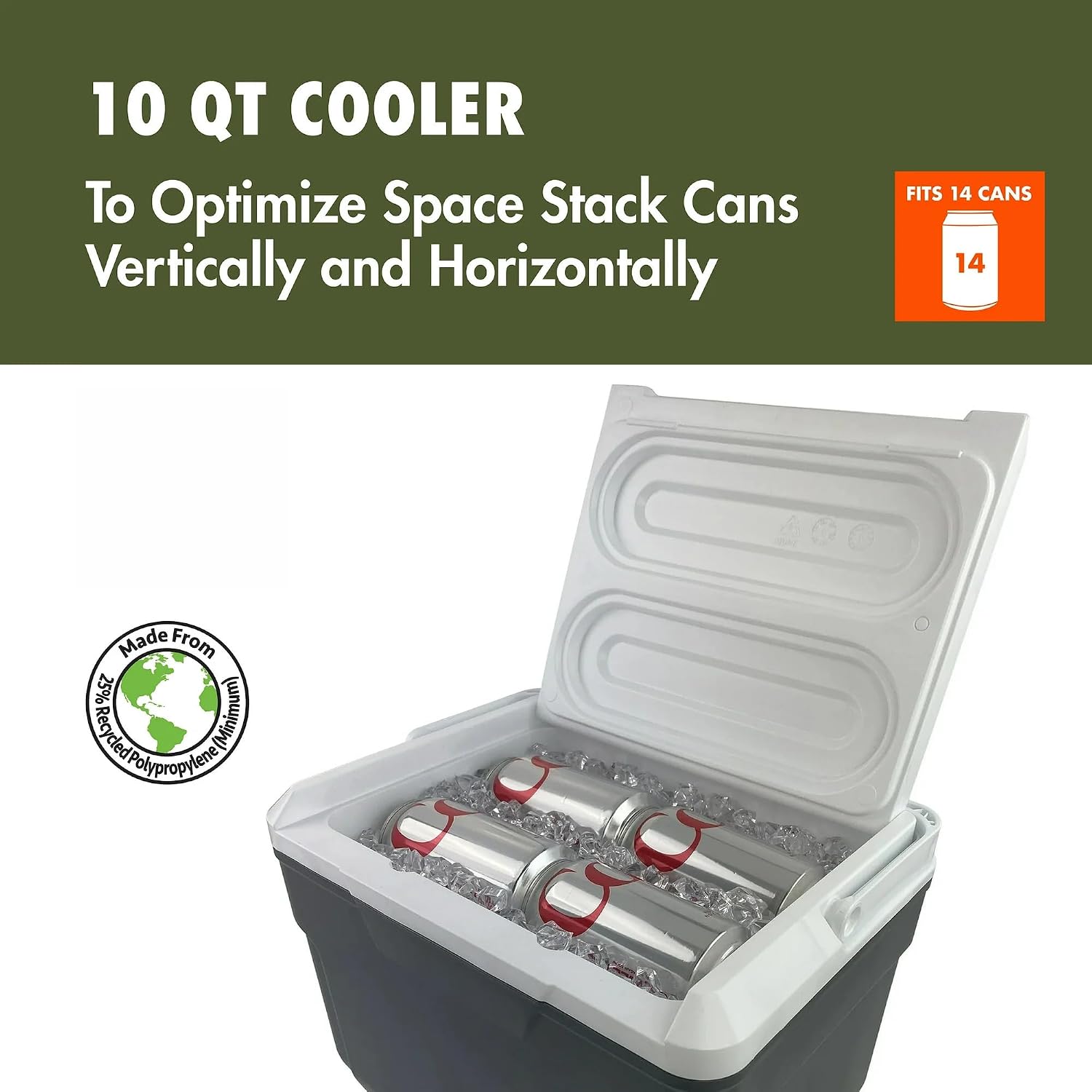 10 Quart Hard Sided Cooler – Portable Ice Chest Holds 14 Cans, Lightweight 2.78 lbs with Swing-Up Handle for Camping