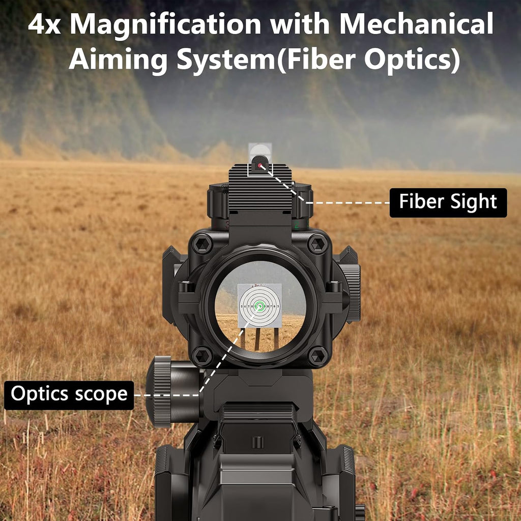 4x32 Prism Hunting Rifle Scope Red & Green & Blue Illuminated Reticle Scope with Fiber Optic Sight