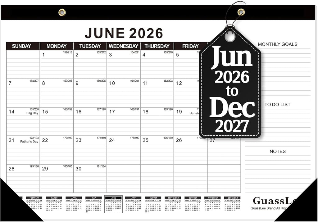 Desk Calendar 2026-2027 (Jun. 2026 - Dec. 2027), 19 Months Calendar 17" × 11.5" Desktop Planner with Julian Date