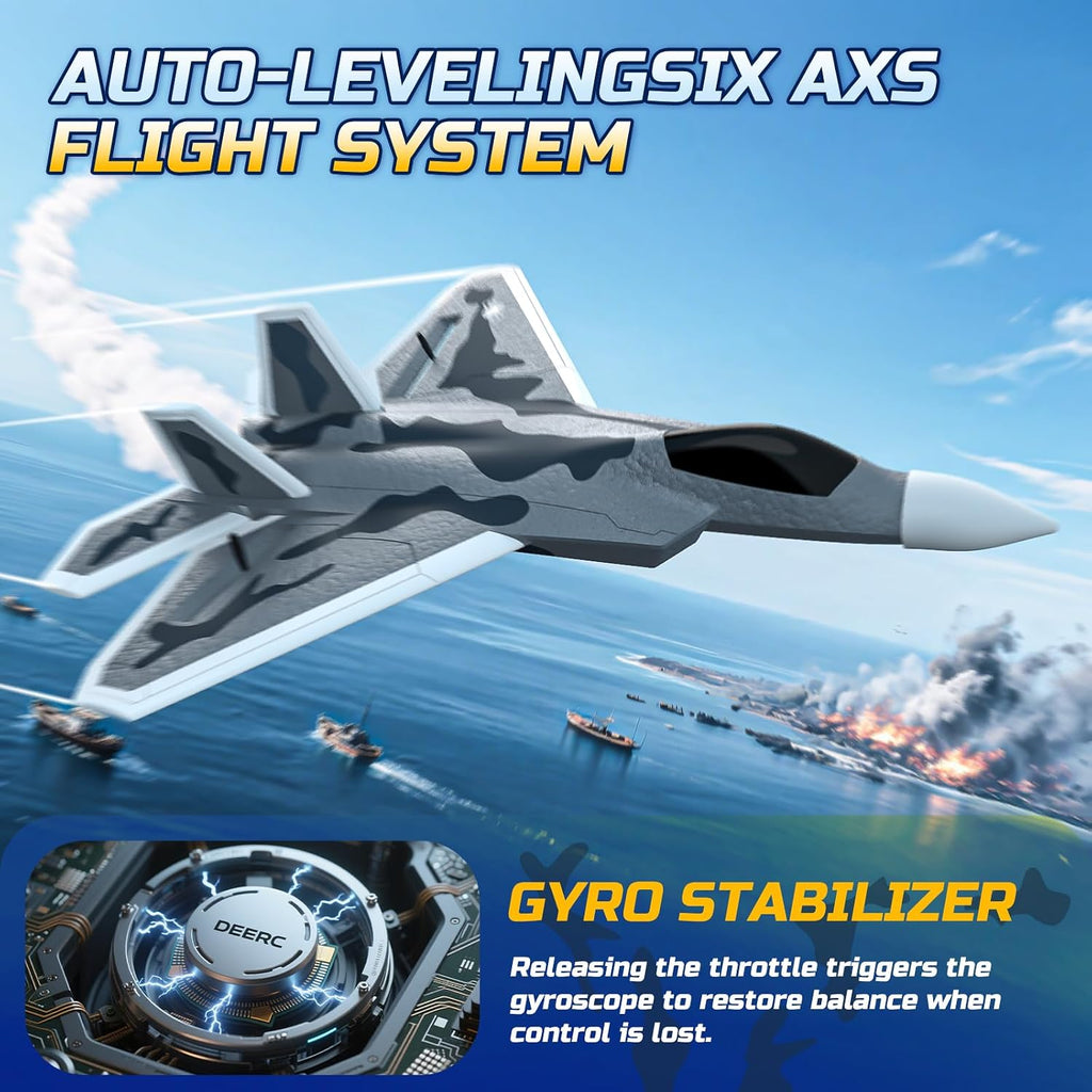 2CH F22 Raptor RC Plane wiht Lights,Remote Control Airplane Fighter Toys,2.4GHz 6-axis Gyro Stabilizer RTF Glider