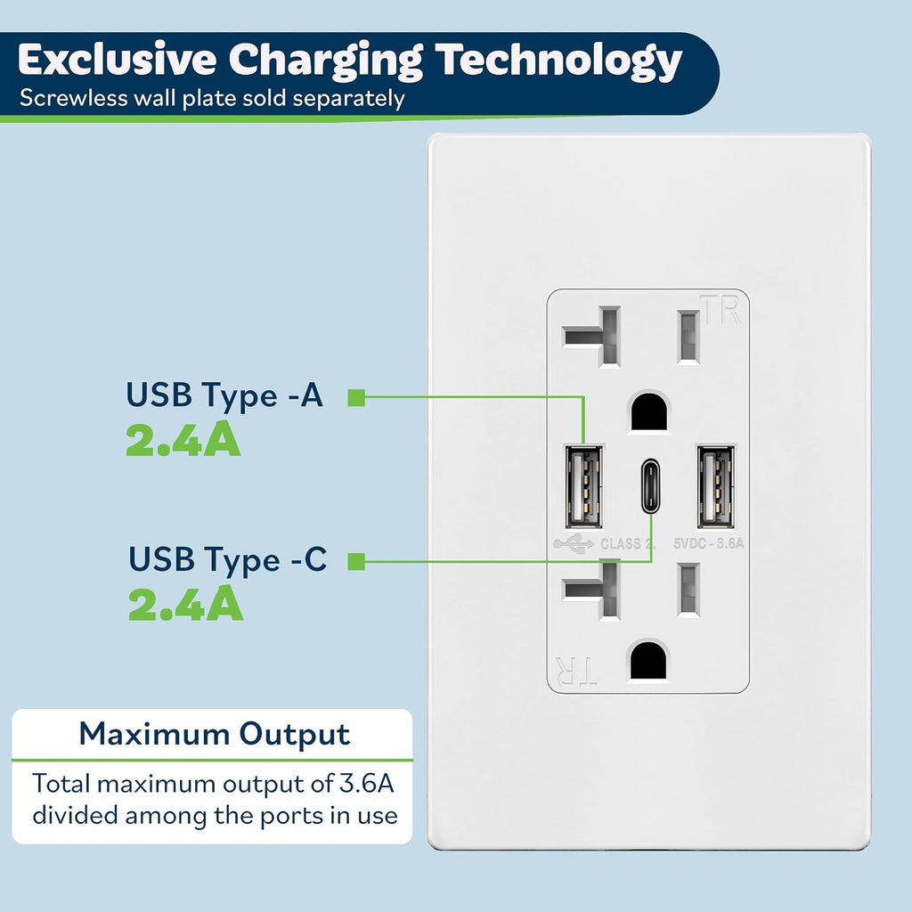 TOPGREENER 4.2A Dual Type A&C USB Wall Outlet, Charging Power Receptacle