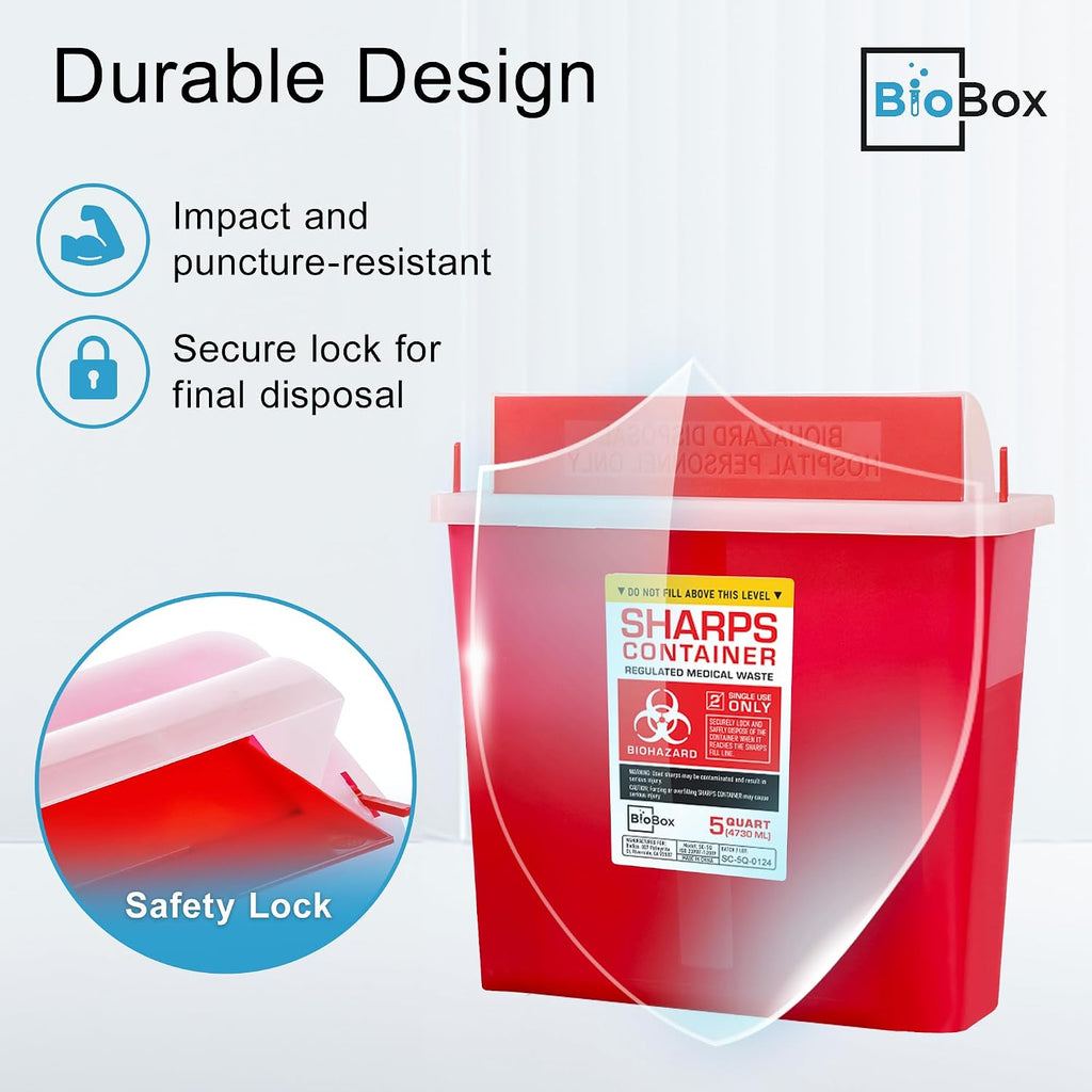 Sharps Container - Large Sharps Containers for Home Use, Needle Disposal | 5 Quart (Pack of 1), Wall Mount