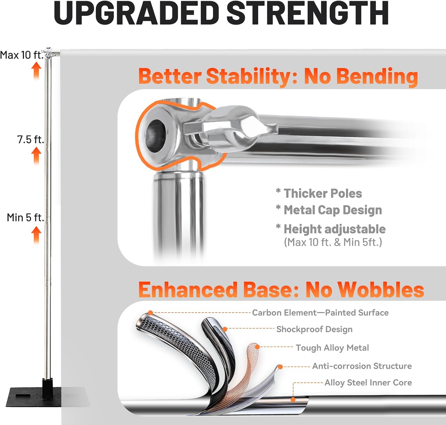 Heavy Duty Pipe and Drape Frame Kit 10x10ft Adjustable Height/Width Photography Background Support Poles All-Metal