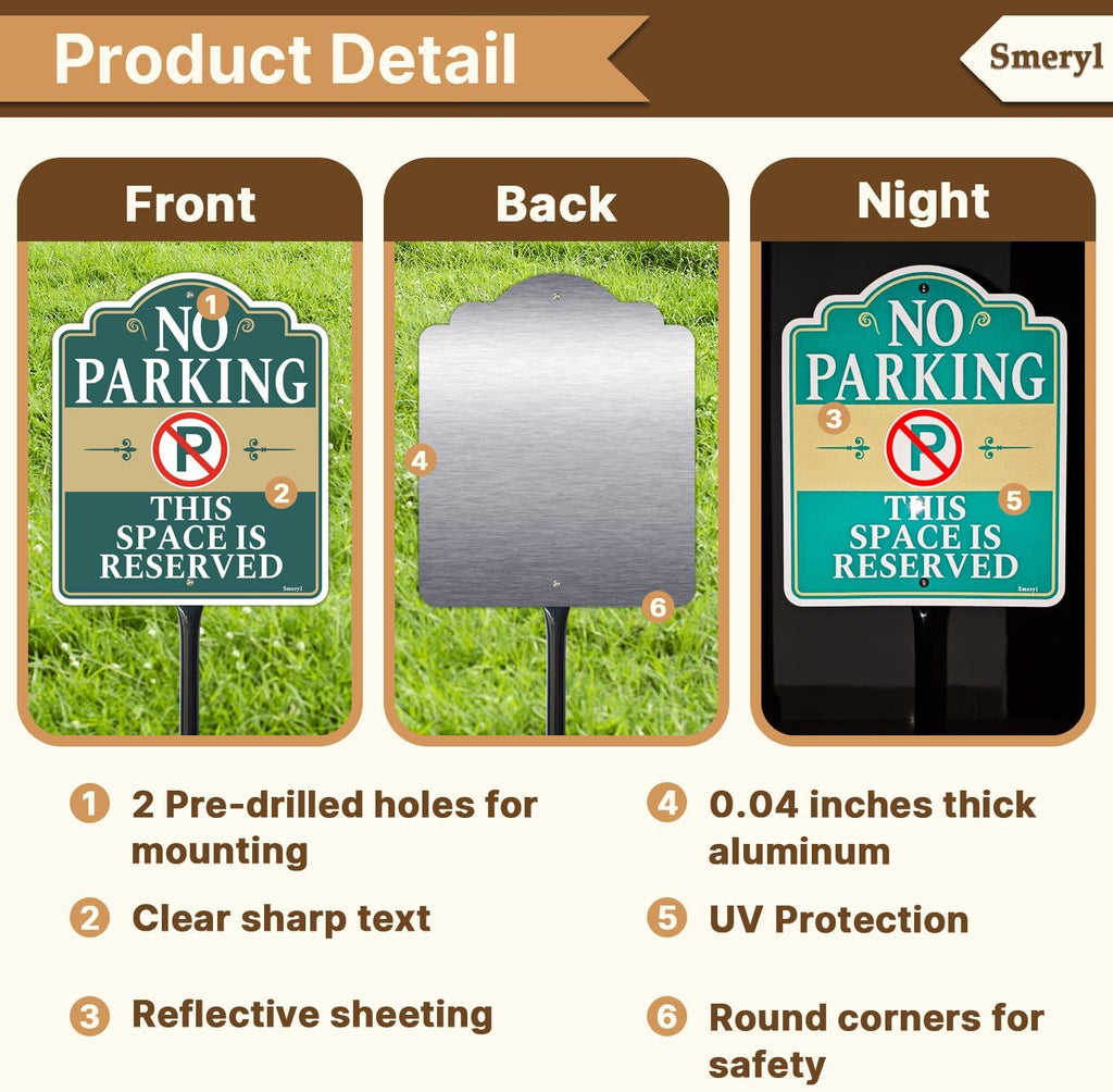 No Parking This Space Is Reserved Sign with 34.6" Stake for Yard | 12" x 10" No Parking Signs With Stand, Rust-Free