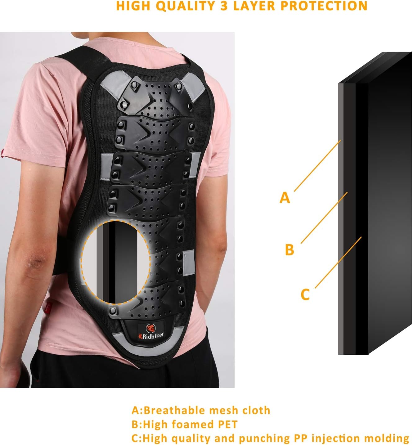 Chest Protector Motorcycle, Dirt Bike Gear Body Armor Vest Spine Back Protector for Motocross Off-Road (Reflective at