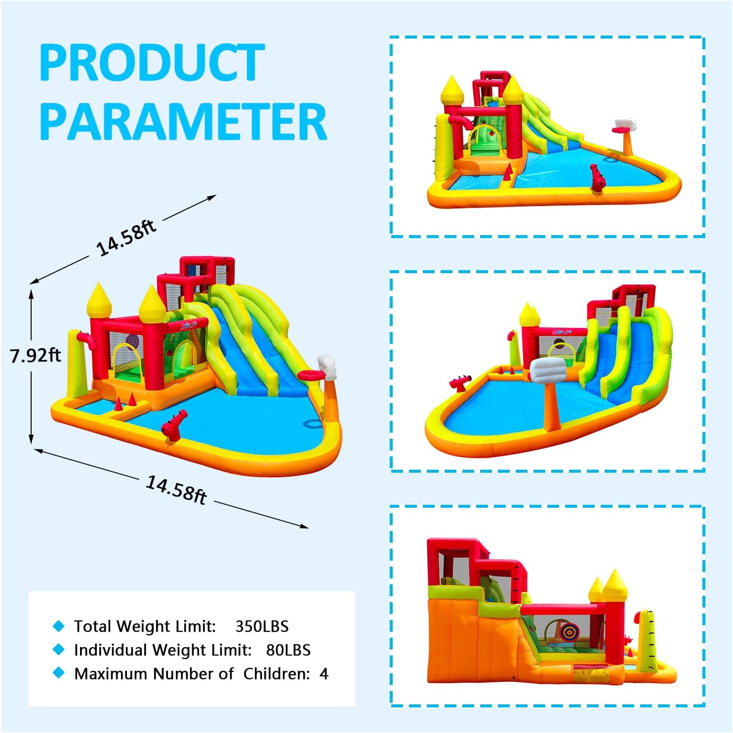 Inflatable Bounce House with Slides, Inflatable Water Slide for Kids Backyard, Bounce Water Prak with Air Blower