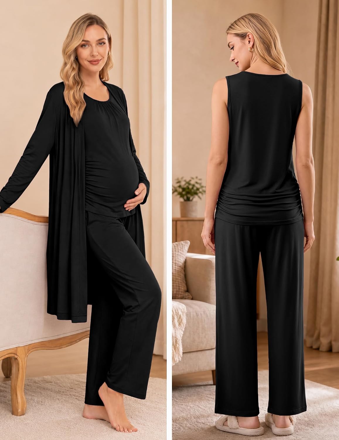 Women 3PCS Maternity Robe Sets Nursing Pajamas Postpartum Breastfeeding Pjs