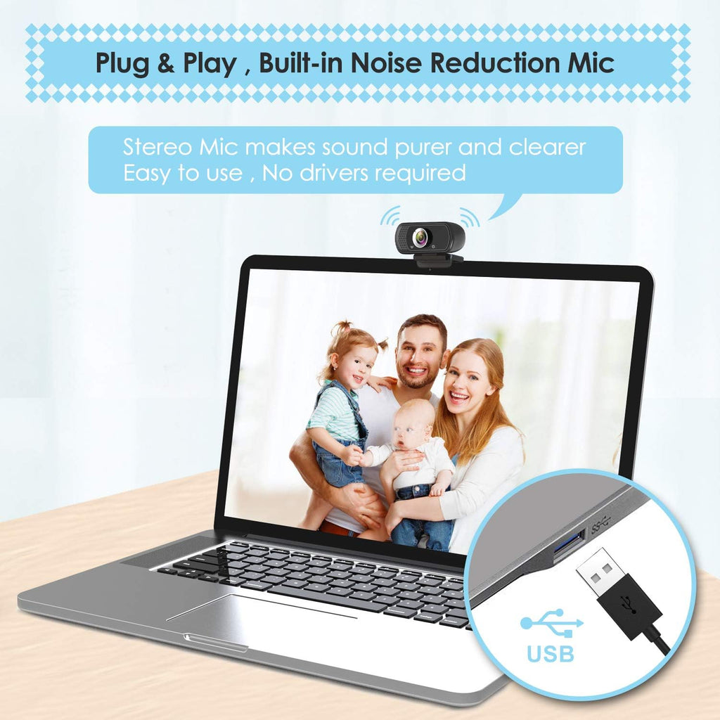 1080P Webcam with Microphone, HD Webcam Web Camera with Tripod Stand, Widescreen USB Computer Camera, Streaming Mic