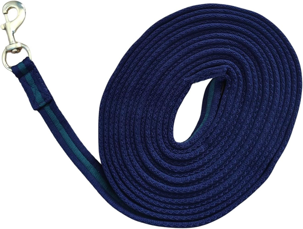 Soft Padded Lunge Line Rein Lead for Horses 27ft Long Looped Handle Swivel Clip (Navy/Green)