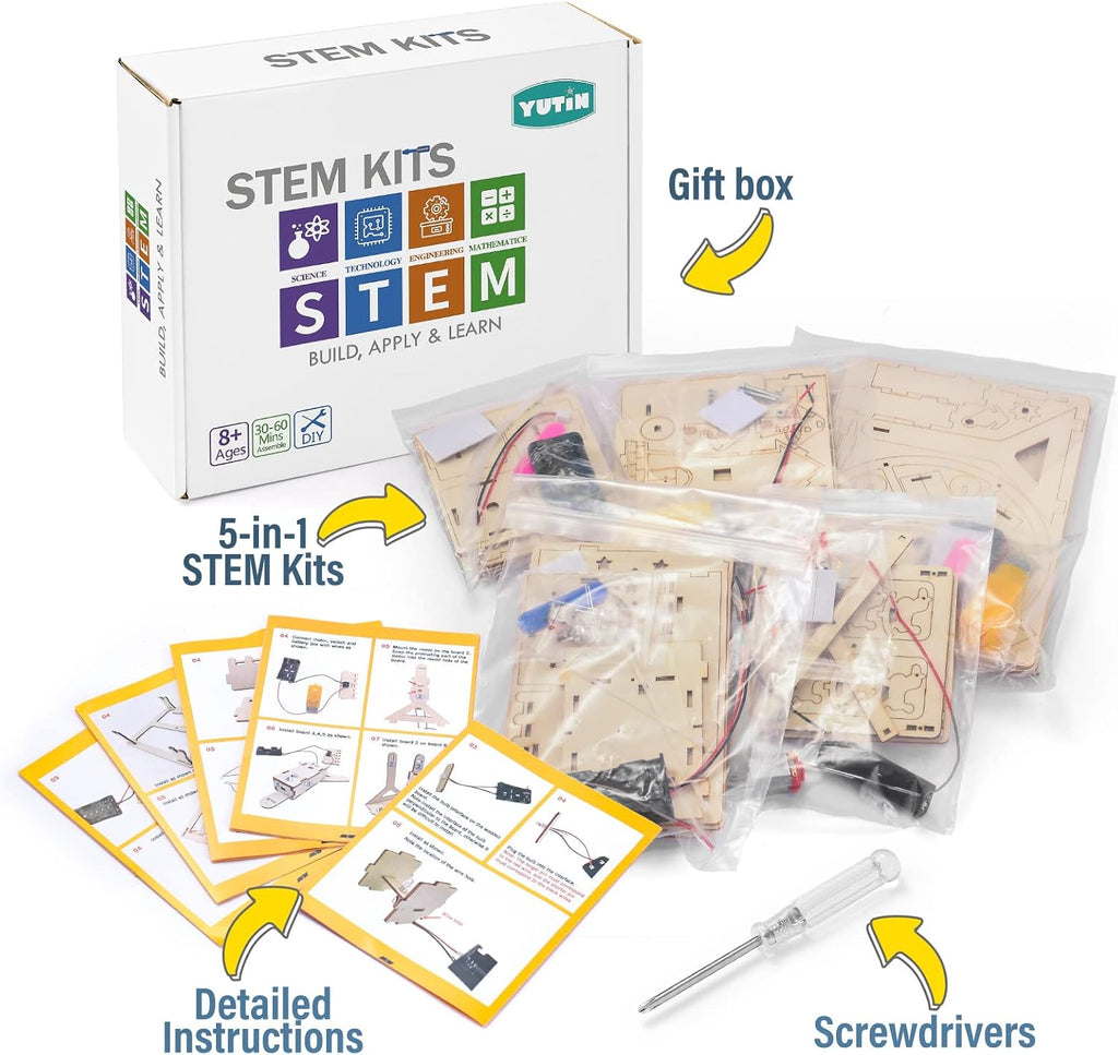 5 Individual STEM Science Kits for Kids, Wood Arts and Craft Kits, STEM Toys for Boys Girls Age 8-12 8 10 12 13 14