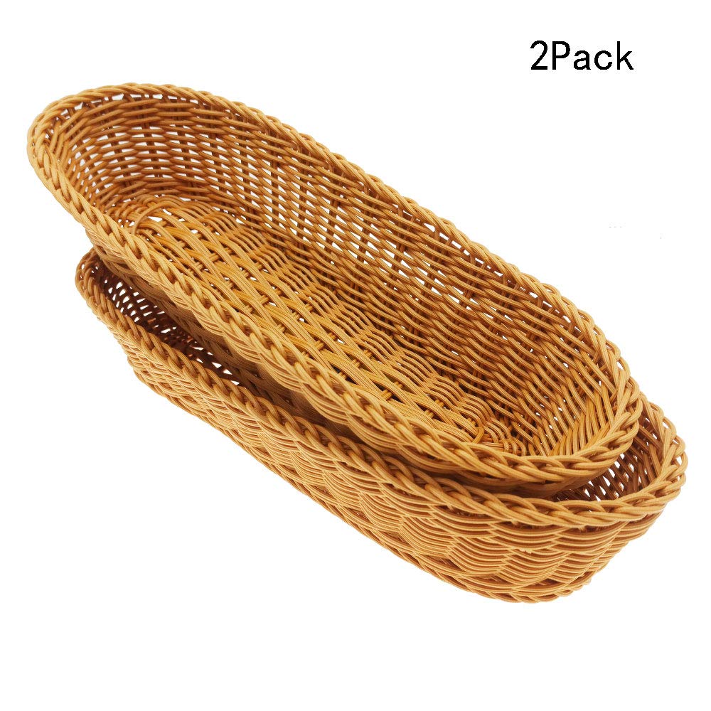 14"Poly-Wicker Bread Basket, Handwoven Woven Tabletop Food Fruit Vegetables Serving, Restaurant Serving
