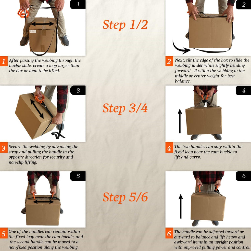 Handle and Haul Moving Strap, 2 Handles - 1-Person Lift | 250 lb capacity, slides & locks anywhere on 9ft strap;