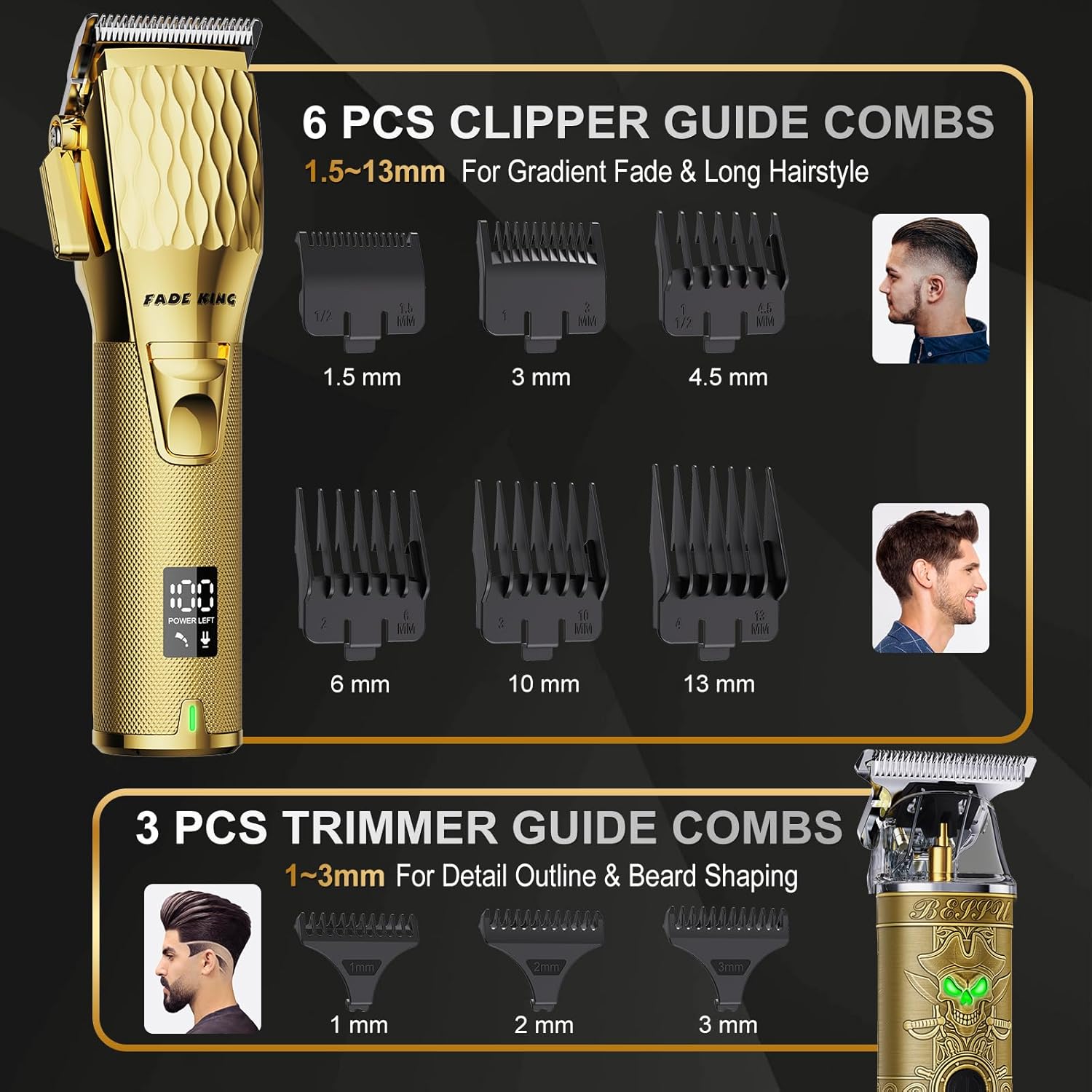 Professional Hair Clippers for Men, Cordless Clipper & Trimmer Kit | 7000RPM High-Speed Motor, Barber-Grade Fade