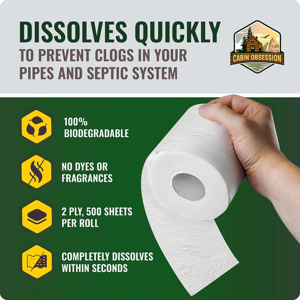 Septic Safe Toilet Paper (12 Pack) 2 Ply Rapid Dissolving Toilet Tissue