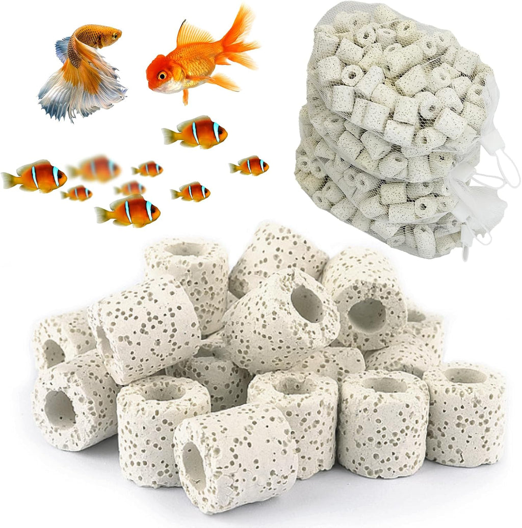 4 LB Aquarium Filter Media Bio Balls Ceramic Rings (White) | Aquarium Filter Media with Mesh Bag for Fish Tank and