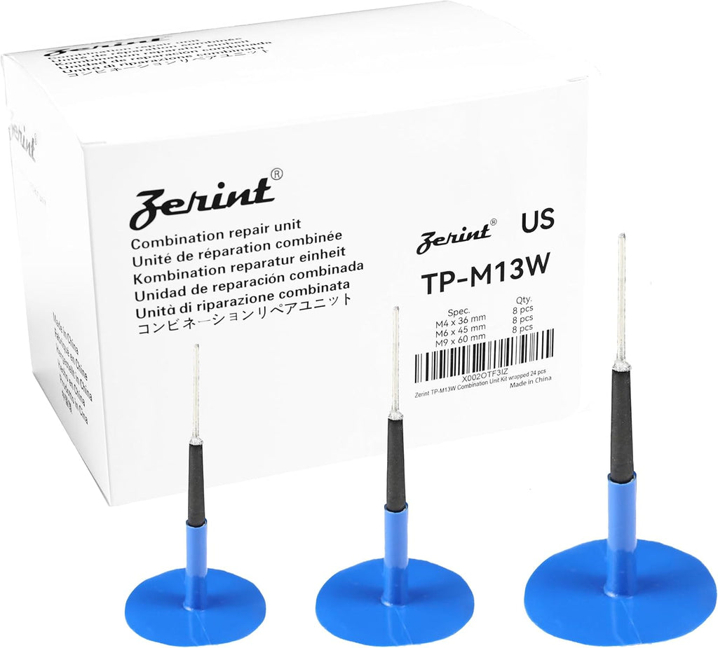 TP-M13W Combination Repair Unit Kit, Tire Repair Patch Plug Kit 1/6" x 1 3/8", 1/4" x 1 3/4" and 3/8" x 2 3/8"