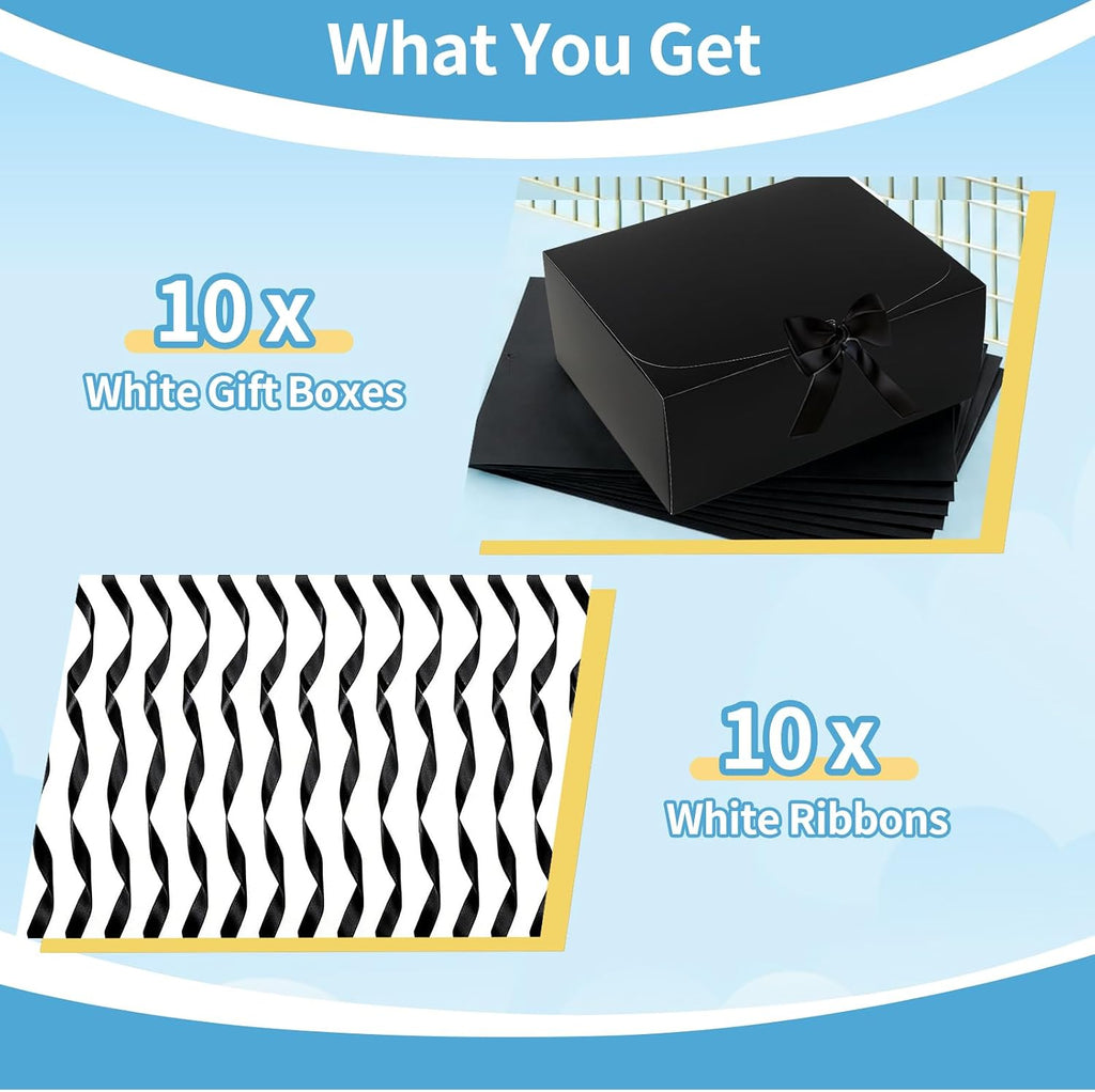 Black Gift Boxes, 10x10x5 Inch Proposal Box, 10 Pack Bridesmaid Boxes