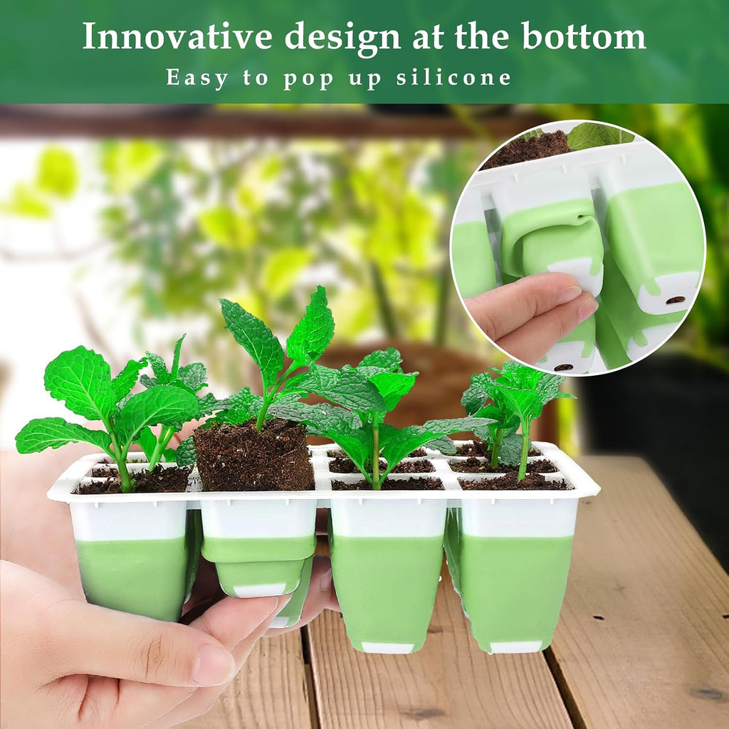 Seed Starter Tray, 48 Cells Indoor Seed Starter Kit, Flexible Silicone Designed Seedling Starter Trays, Germination