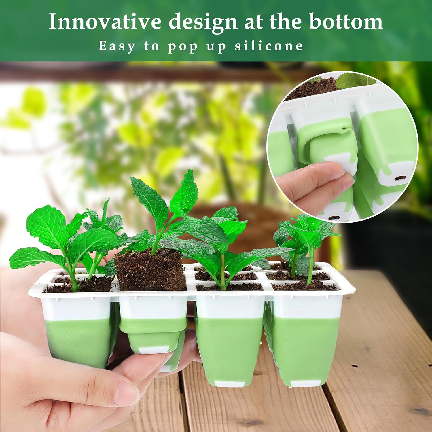 Seed Starter Tray, 48 Cells Indoor Seed Starter Kit, Flexible Silicone Designed Seedling Starter Trays, Germination
