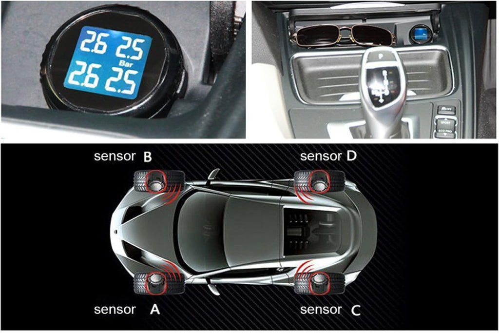 Wireless Tire Pressure Monitoring System (TPMS) for Small Size 4-tire Vehicles, Including 4 External Cap sensors