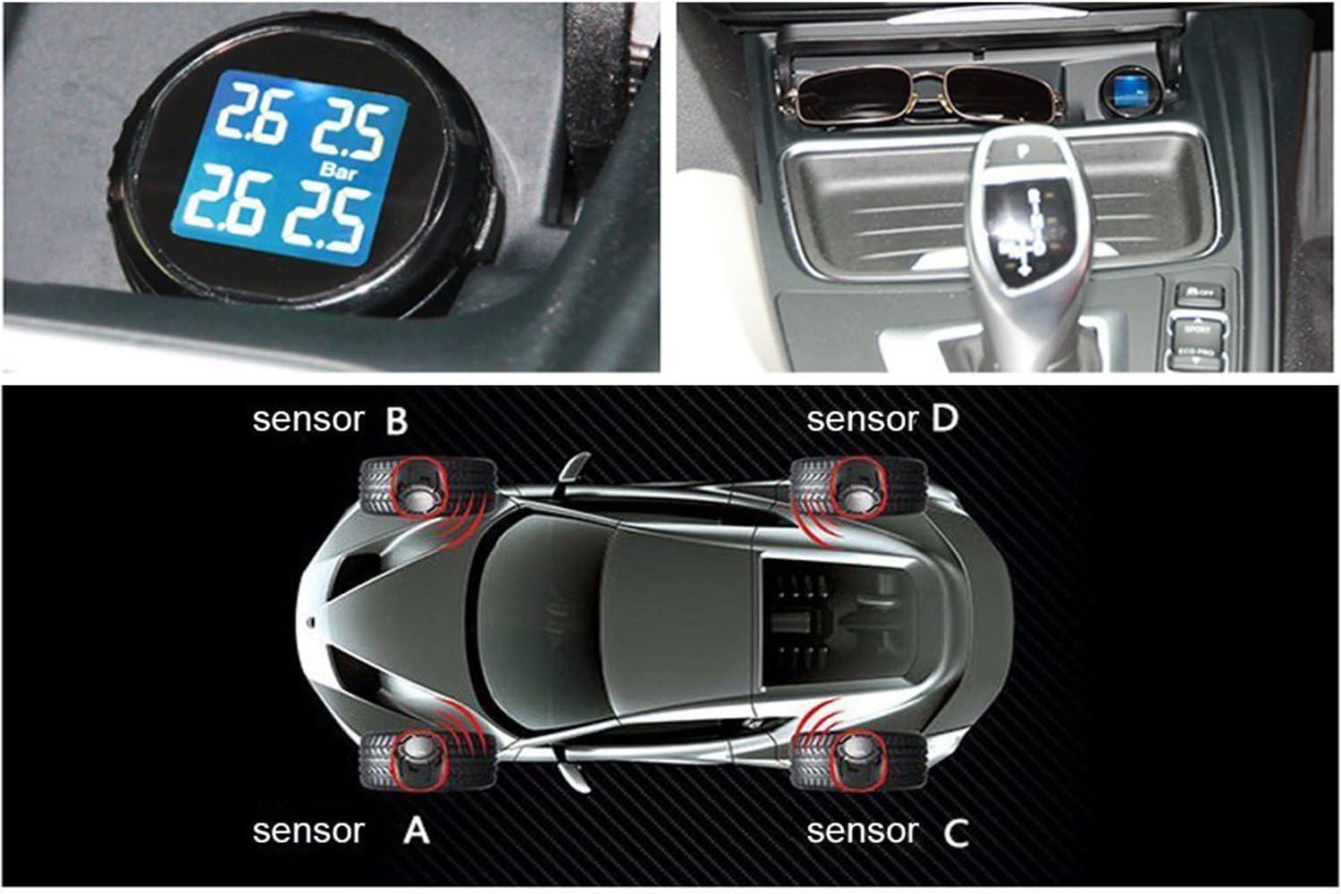 Wireless Tire Pressure Monitoring System (TPMS) for Small Size 4-tire Vehicles, Including 4 External Cap sensors
