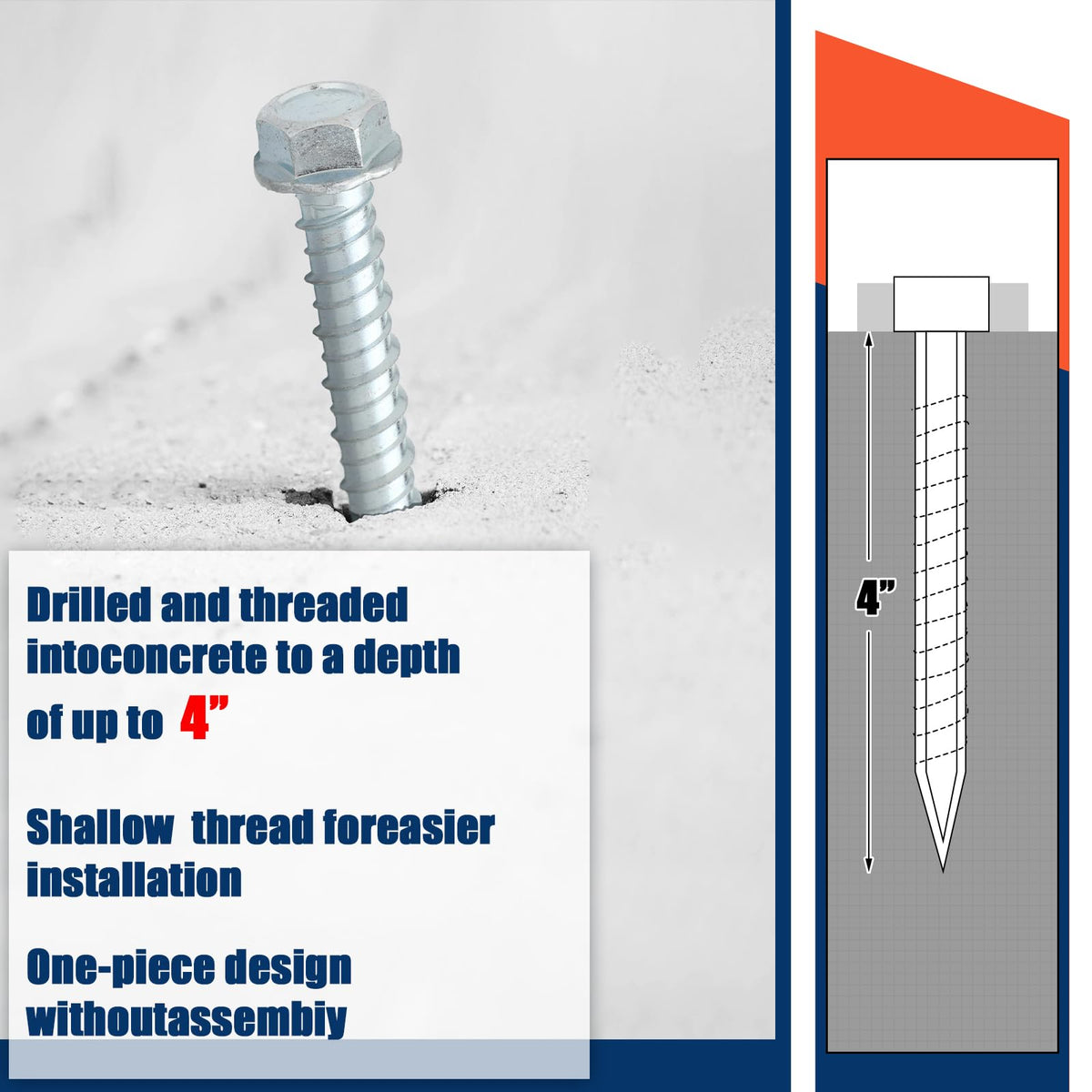 100 Pack 1/2 x 4 Concrete Anchors and Screw Kits Galvanized