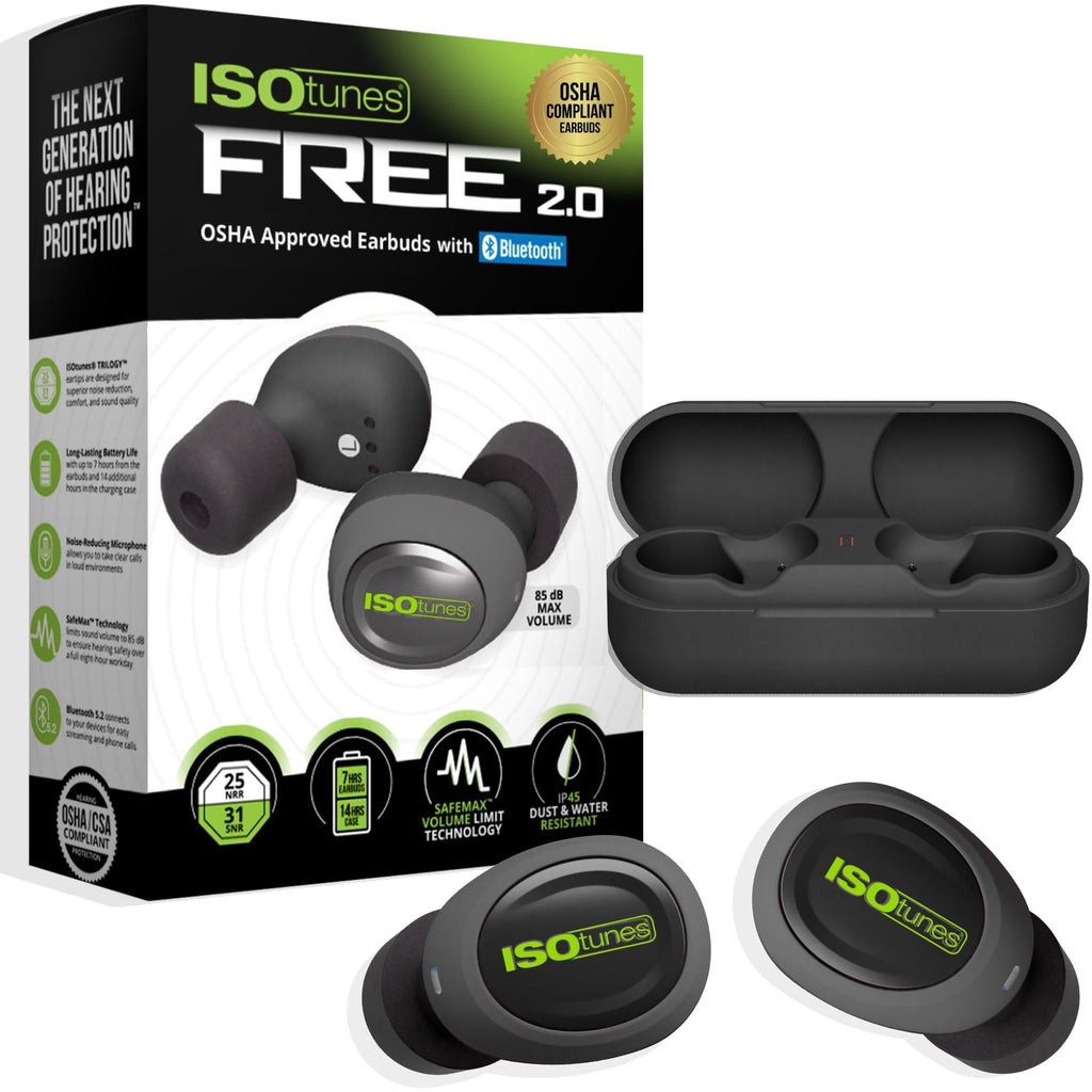 Free 2.0 Bluetooth Hearing Protection, OSHA Compliant Work Earbuds