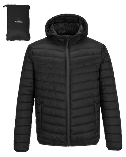 Men's Packable Hooded Puffer Jacket Insulated Winter Coat