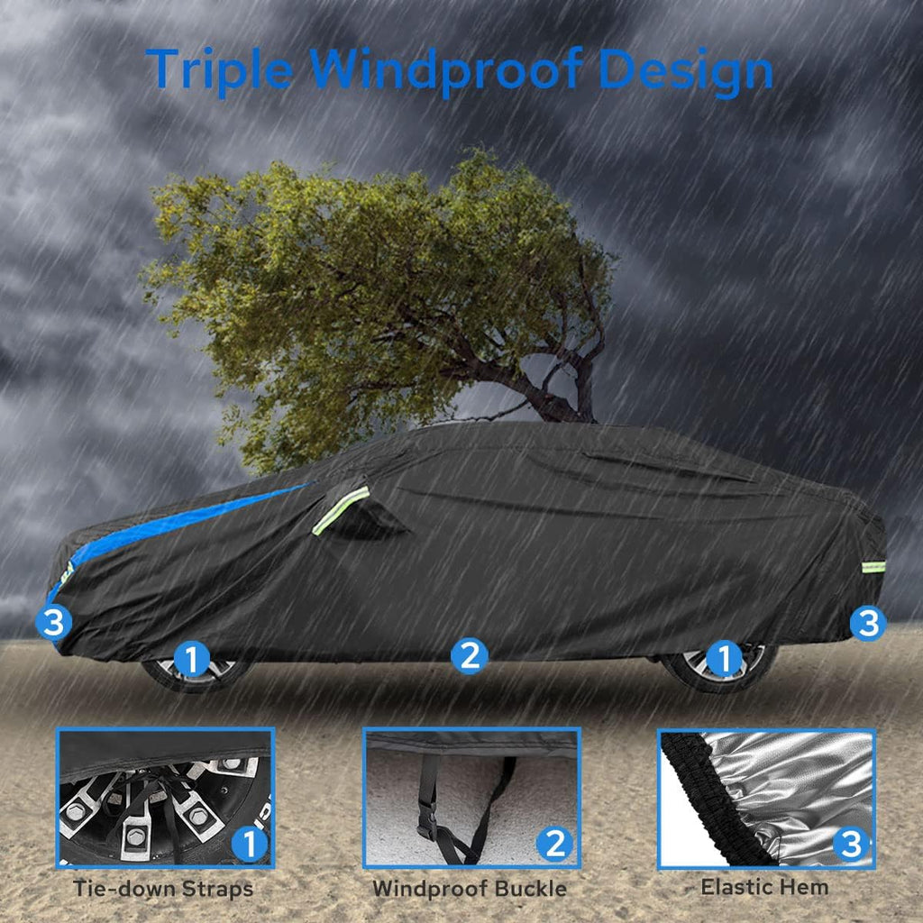 Car Cover Waterproof All Weather for Automobiles, Outdoor Heavy Duty Full Exterior Covers for Sedan(194"-208")