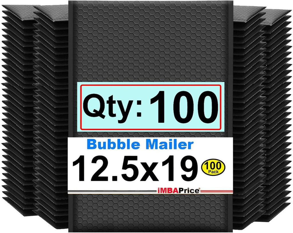 12.5x19 Inch Black Poly Bubble Mailers #6, 100-Pack – Large Padded Shipping Envelopes with Self-Seal Adhesive Bags