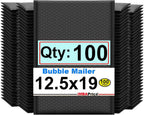 12.5x19 Inch Black Poly Bubble Mailers #6, 100-Pack – Large Padded Shipping Envelopes with Self-Seal Adhesive Bags