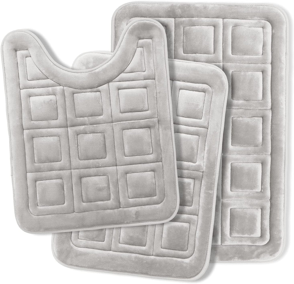 Set of 3 Bath Mats, Non-Slip Velvet Memory Foam Bathroom Rugs, Machine Wash, Soft and Plush Bath Rugs, 17 x 24 Inch