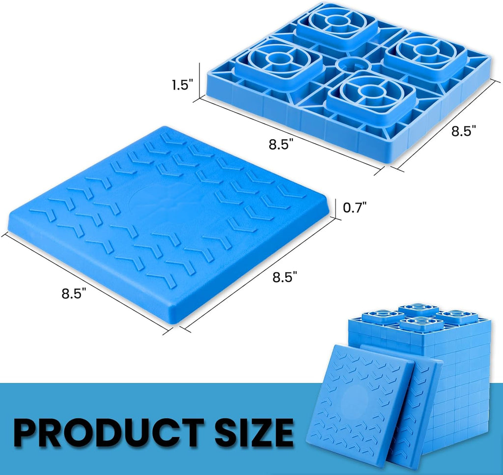 RV Leveling Blocks - 12 Pack Heavy Duty Camper Leveling Blocks with Handbag and T-Shaped Bubble Level - Anti-Slip