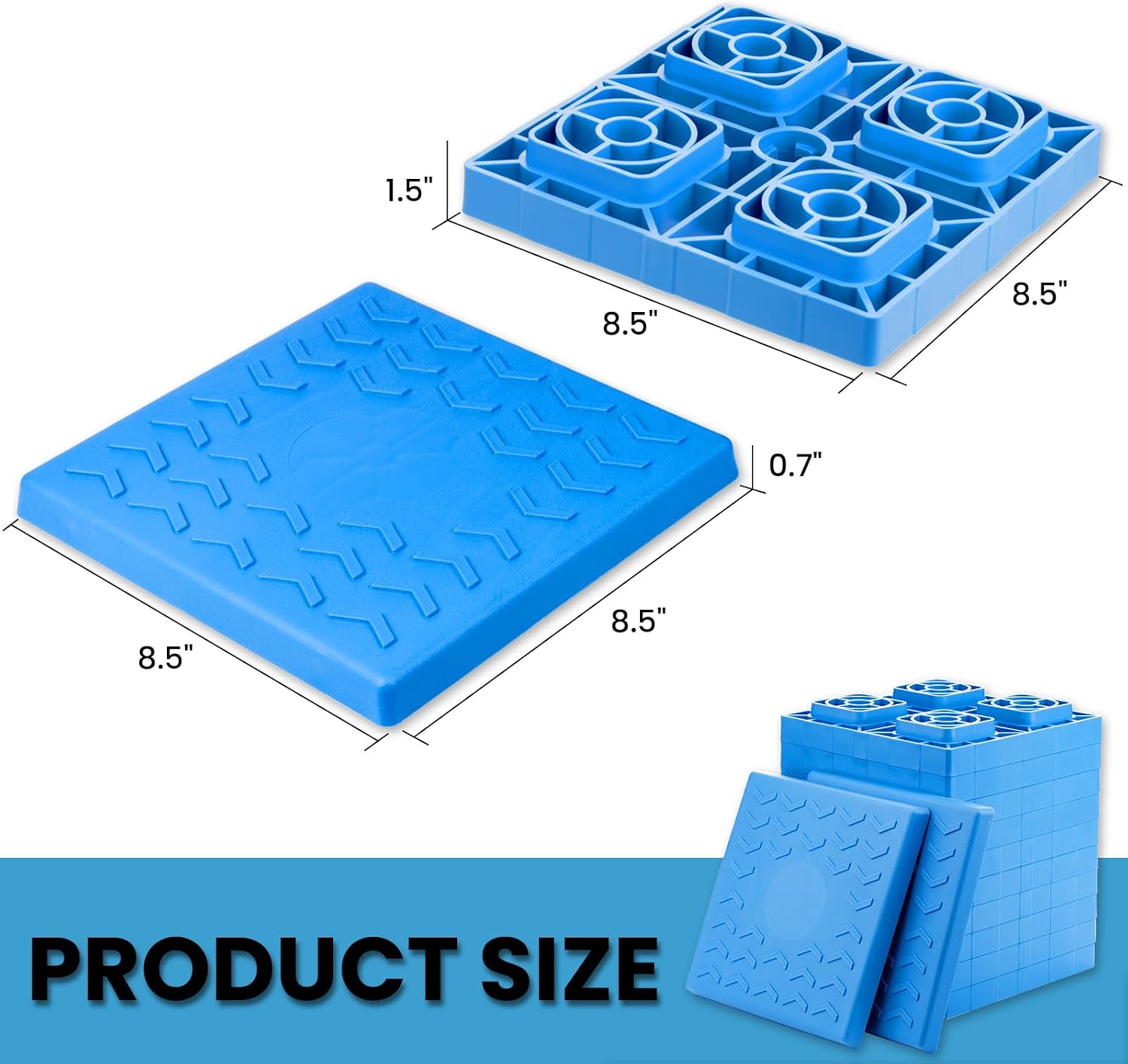 RV Leveling Blocks - 12 Pack Heavy Duty Camper Leveling Blocks with Handbag and T-Shaped Bubble Level - Anti-Slip