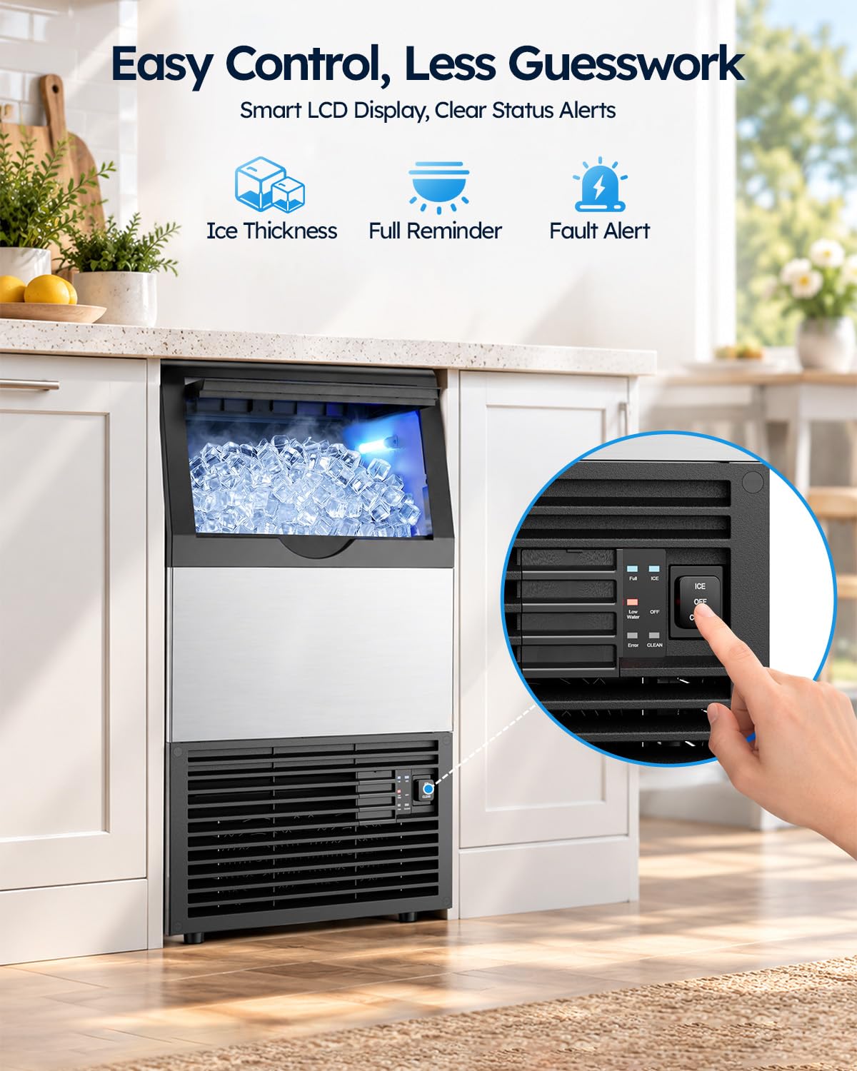 Commercial Ice Maker Machine, 120lbs/24H with 33lbs Ice Storage