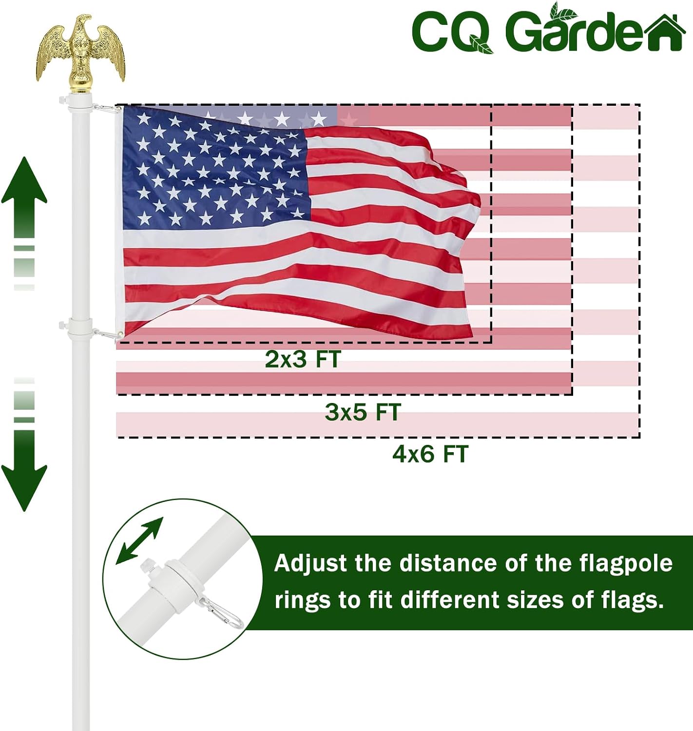 Flag Pole for Outside House, 6 FT Flag Pole Kit for Outdoor with Holder, 3x5 US Flag and Eagle Topper, Stainless