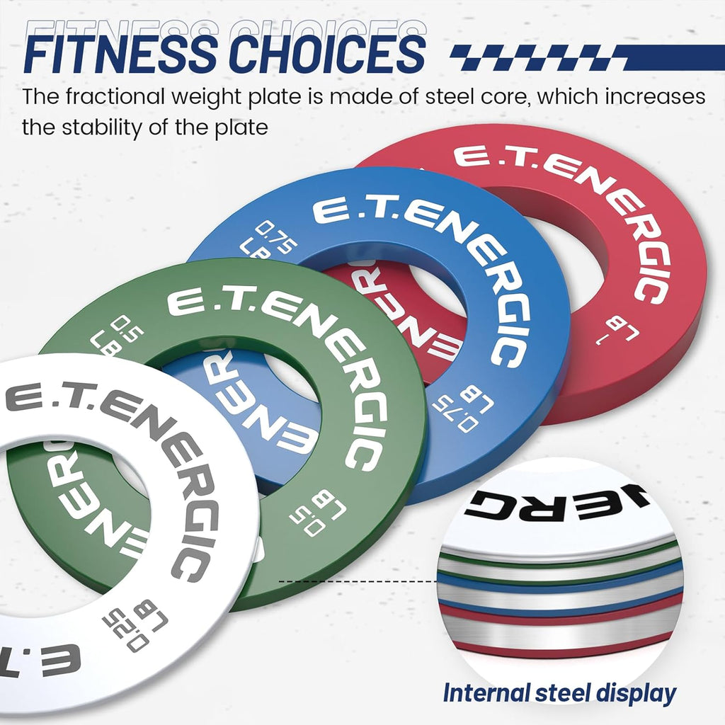 Fractional Weight Plates Set of 8 for Olympic Bars | 0.25, 0.5, 0.75, 1LB pairs with steel core, odorless finish