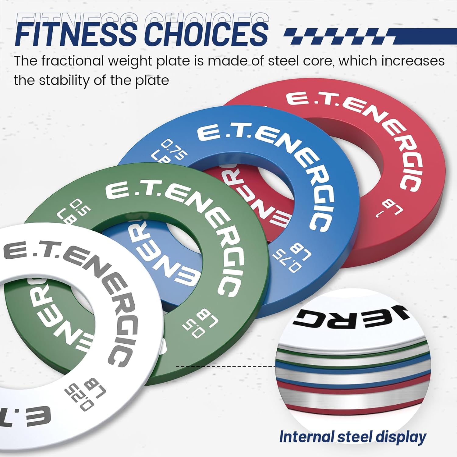 Fractional Weight Plates Set of 8 for Olympic Bars | 0.25, 0.5, 0.75, 1LB pairs with steel core, odorless finish