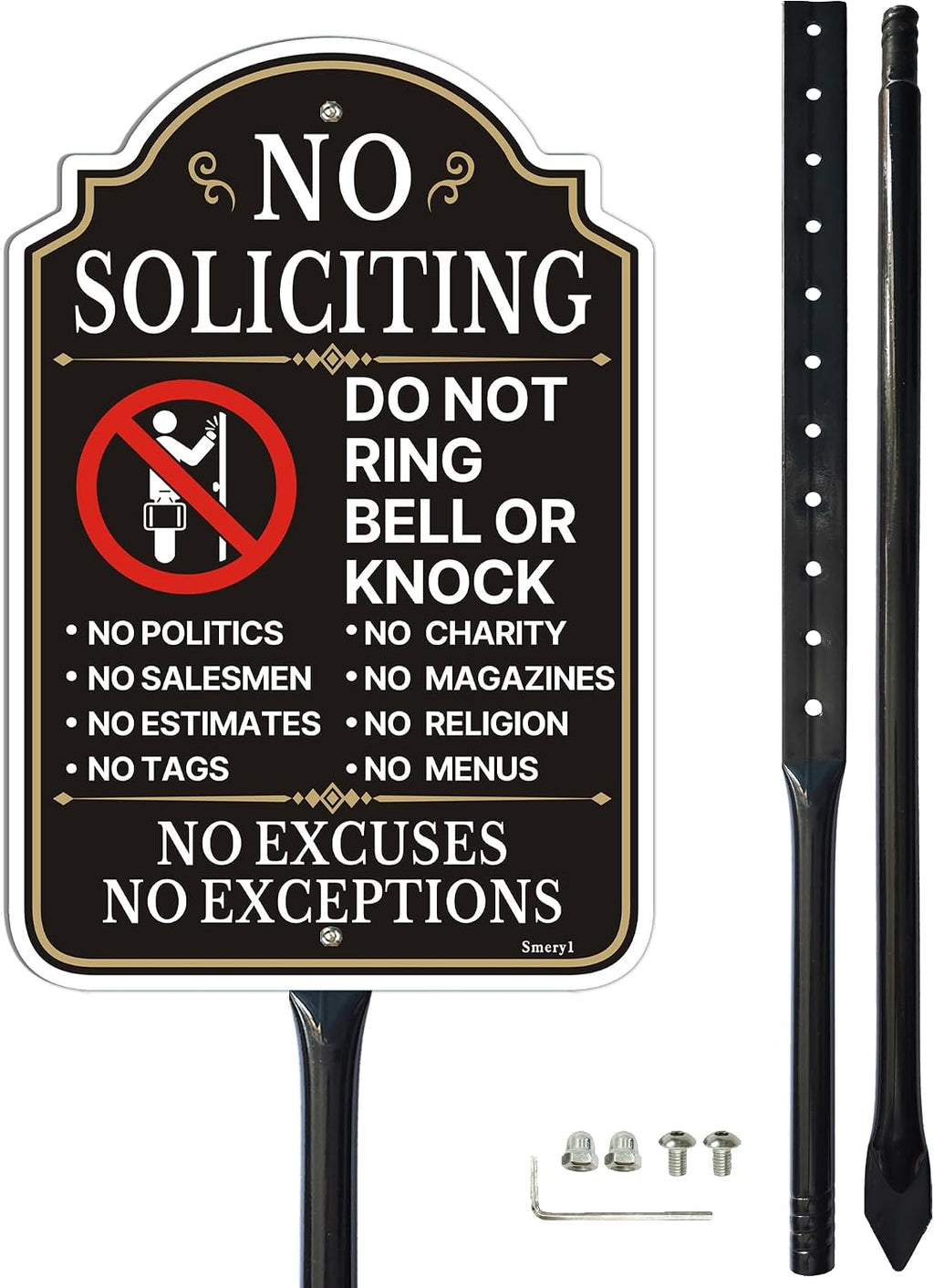 No Soliciting Do Not Ring Bell Or Knock Sign with 34.6" Stake | 12" x 8" No Soliciting Sign for House, Rust-Free