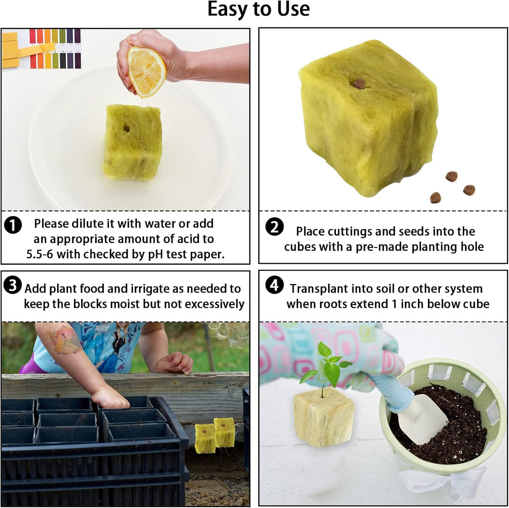 1.5 Inch Rockwool Cubes Seed Starter Plugs for Hydroponics,196 Plugs | Promotes Germination Rate & Root Growth