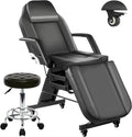 Tattoo Chairs for Client Facial Bed, Black Esthetician Bed with Wheels, Tilting Massage Lash Table for Artist with