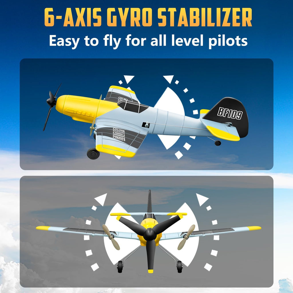 3 Channel RC Plane BF-109, Remote Control Airplane Ready to Fly, 2.4GHz 6-axis Gyro Stabilizer, Easy to Fly for Kids