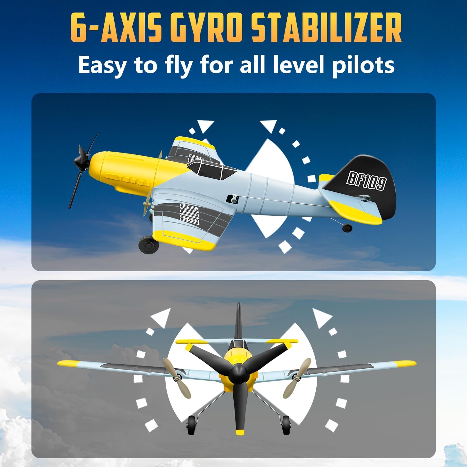 3 Channel RC Plane BF-109, Remote Control Airplane Ready to Fly, 2.4GHz 6-axis Gyro Stabilizer, Easy to Fly for Kids