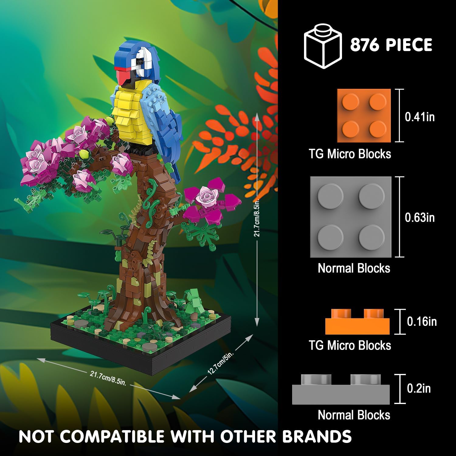 Micro Brick Flower Parrot Toy Building Sets, Home Decor and Office Art Creative Gift, DIY Plant Model for Adults, for