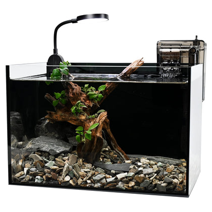 2.8 Gallon Glass Fish Tank Small Aquarium Set, Nano Nature Aquarium Kit,with Waterfall Filter and Light for Beginners