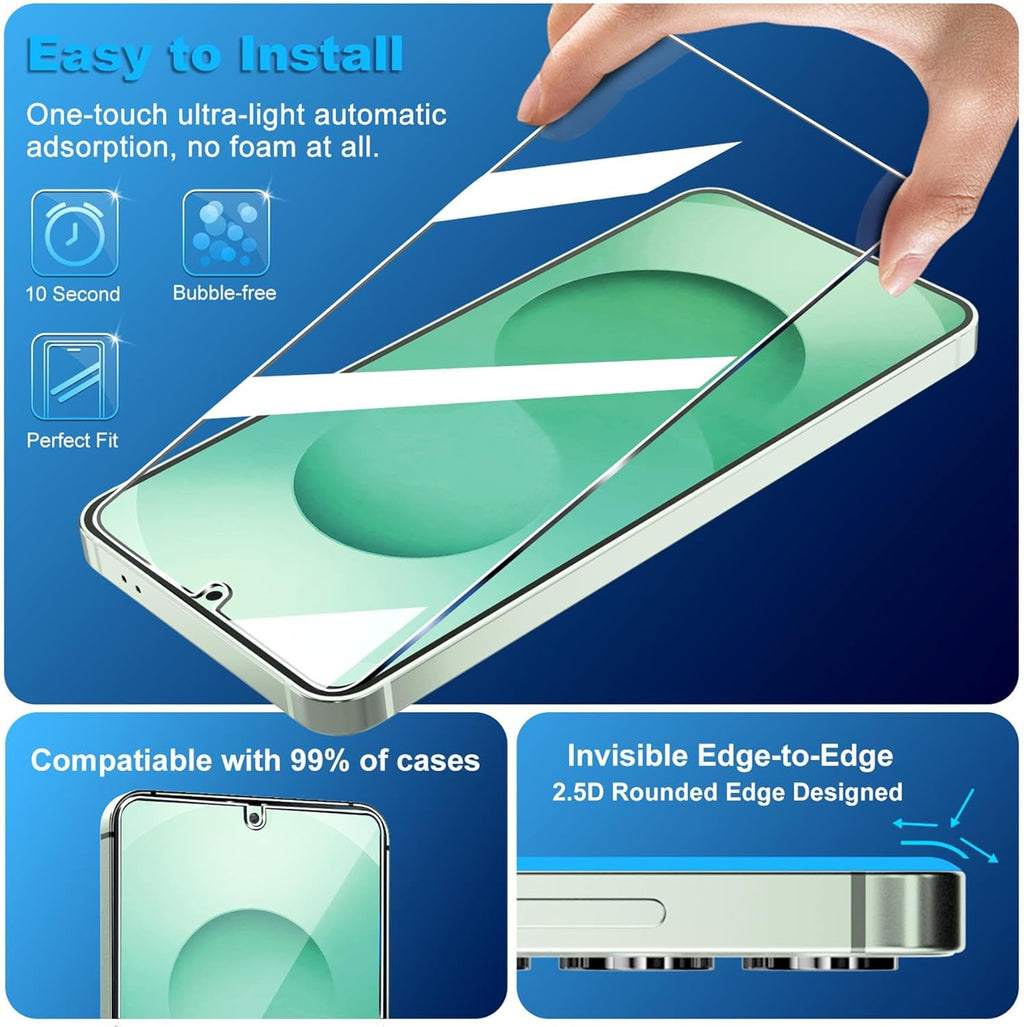 3 Pack for Samsung Galaxy S25 Screen Protector Tempered Glass + 3 Pack Camera Lens Protector, Military Grade