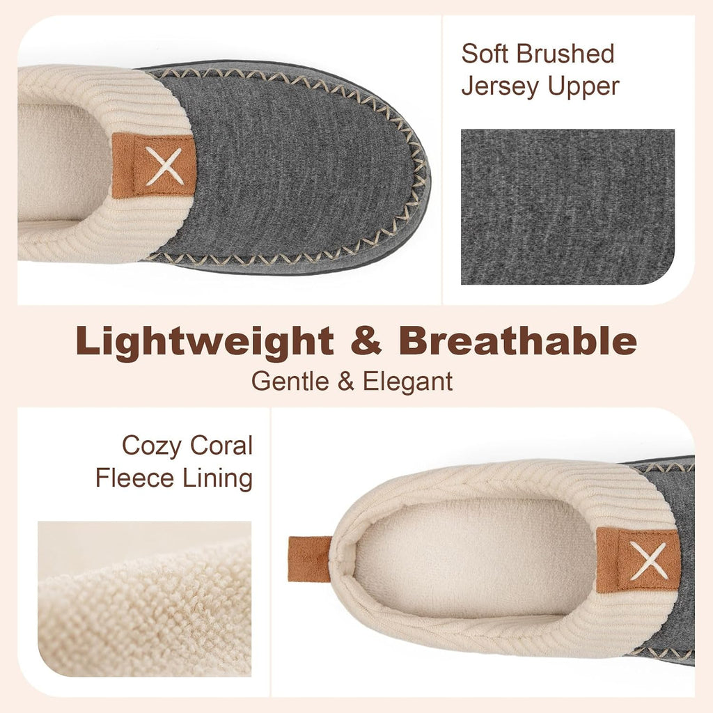 Womens Felt Sherpa Warm Slippers Bedroom Cozy Memory Foam Moccasin House Shoes with Fuzzy Plush Lining for Winter