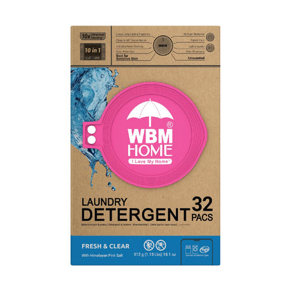 Home Laundry Detergent Pods, 32 Count | Fresh & Clear Unscented | Laundry Pods 10x Ultrapower Cleaning With Color