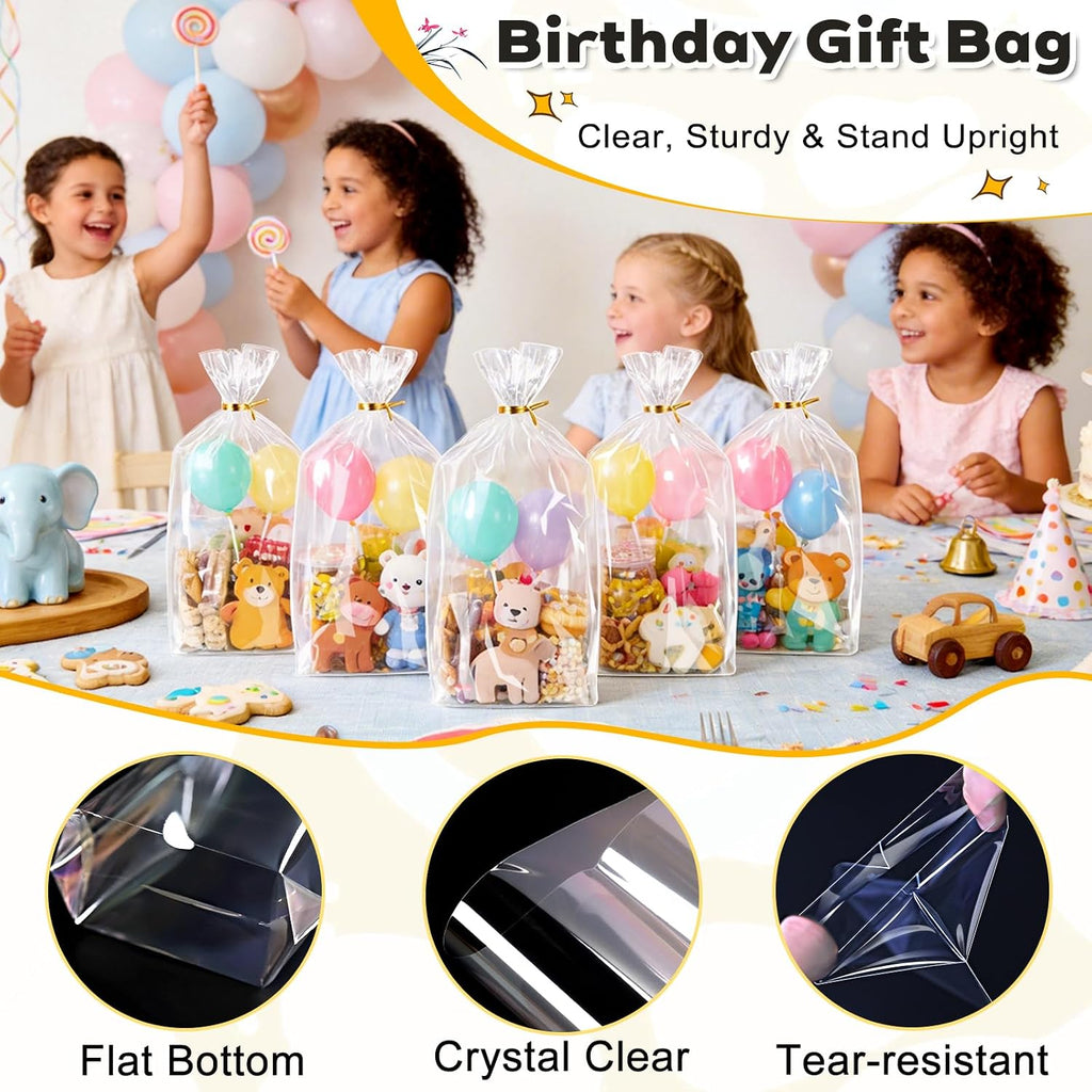 Cellophane Gift Bags 8x14 Inch, 100 Pack, Clear Goodie Bags