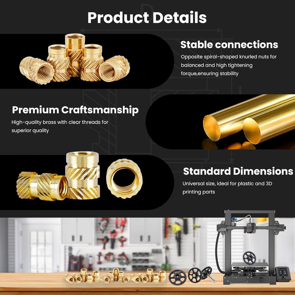 #10-32 Heat Set Threaded Inserts, 60 Pieces, Brass, UNF Knurled Nuts, Insert by Heat into 3D Printing Components